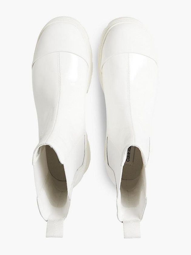 White Calvin Klein Patent Chunky Chelsea Women Boots | RTNQ-31278