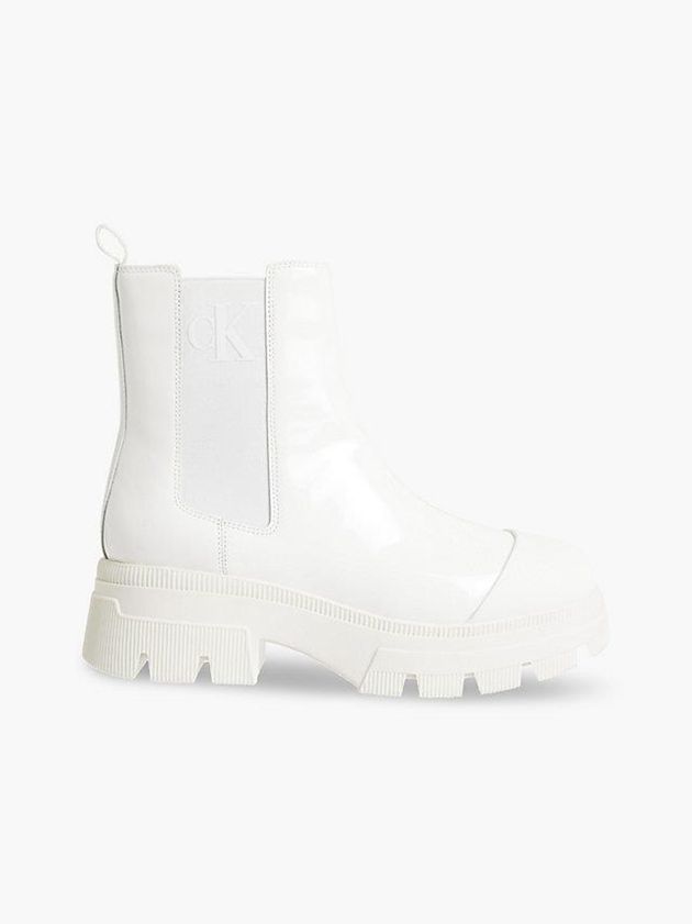 White Calvin Klein Patent Chunky Chelsea Women Boots | RTNQ-31278