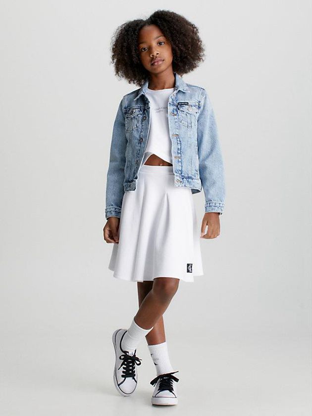 White Calvin Klein Pique Pleated Girls's Skirt | CYZW-37420
