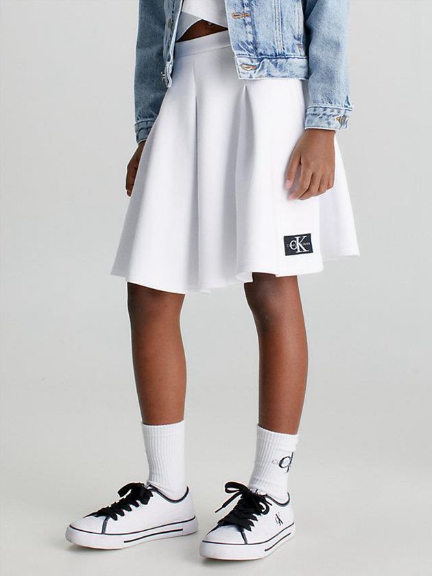 White Calvin Klein Pique Pleated Girls\'s Skirt | CYZW-37420