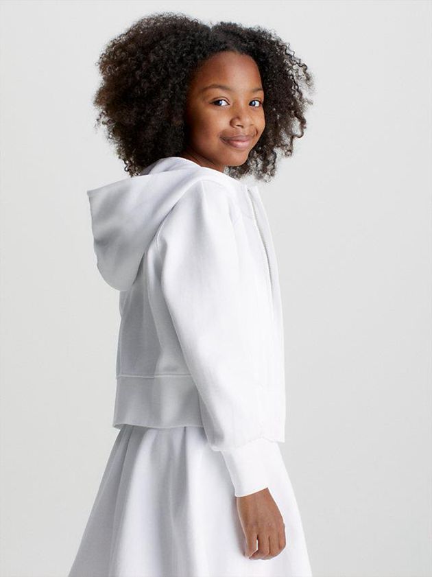 White Calvin Klein Pique Zip Up Girls's Hoodie | ARNS-62789