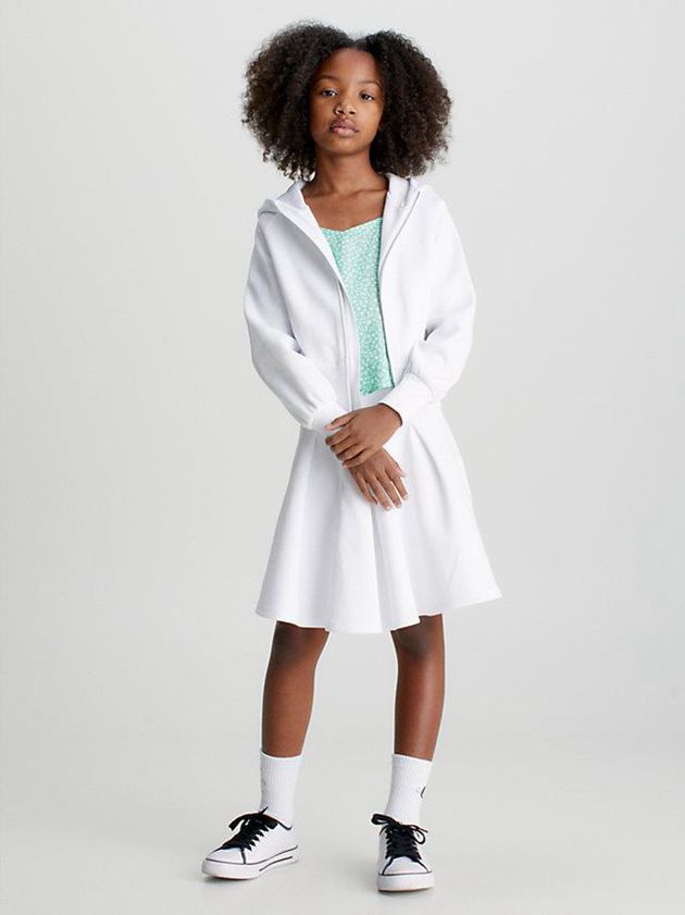 White Calvin Klein Pique Zip Up Girls's Hoodie | ARNS-62789