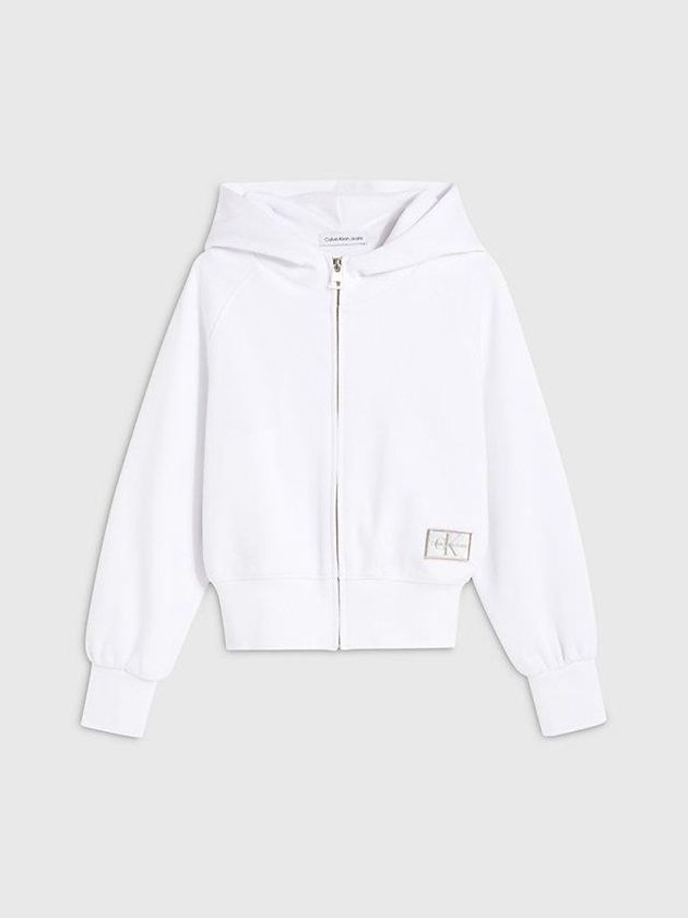 White Calvin Klein Pique Zip Up Girls's Hoodie | ARNS-62789