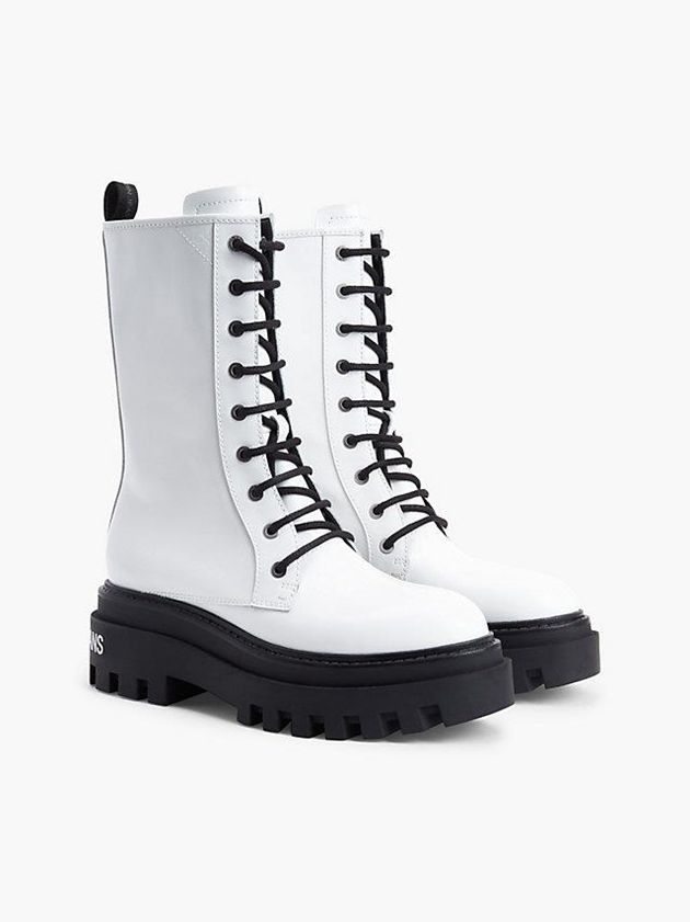 White Calvin Klein Platform Leather Women Boots | YWSJ-47139