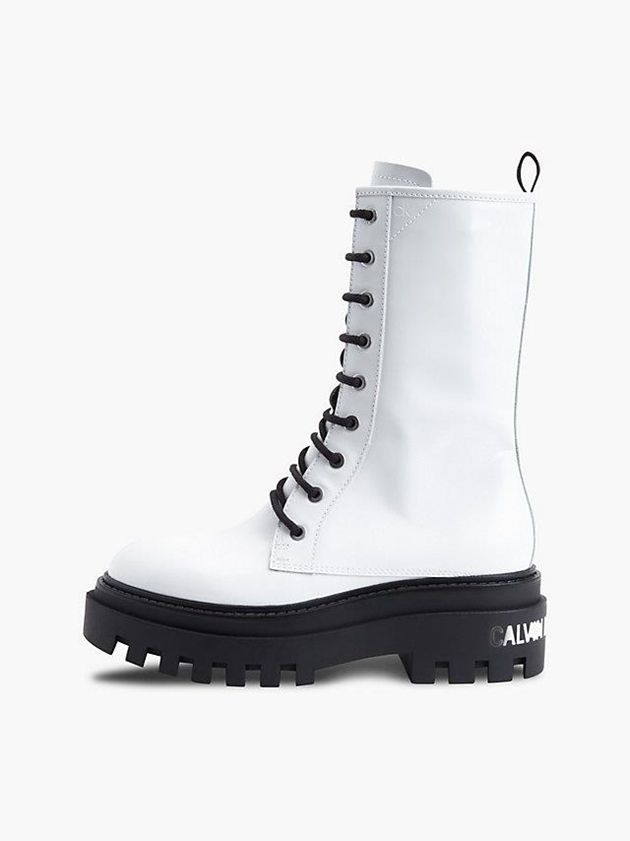 White Calvin Klein Platform Leather Women Boots | YWSJ-47139