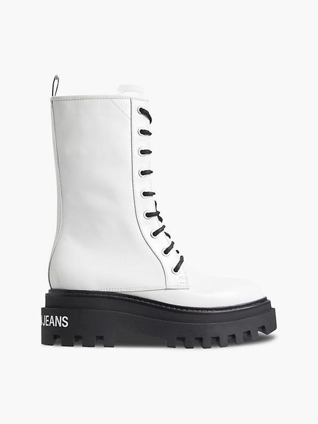 White Calvin Klein Platform Leather Women Boots | YWSJ-47139