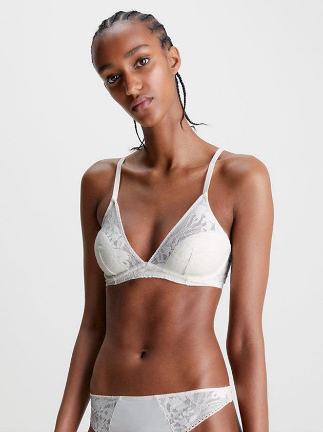 White Calvin Klein Plunge - Ultra Soft Lace Women Bra | LKUX-81039