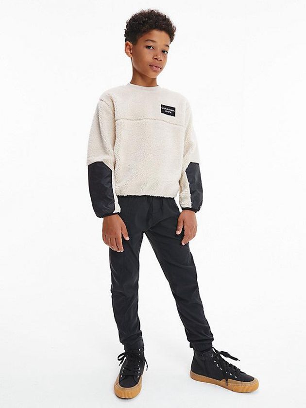 White Calvin Klein Polyester Teddy Sherpa Boys's Sweatshirt | UHVY-43291
