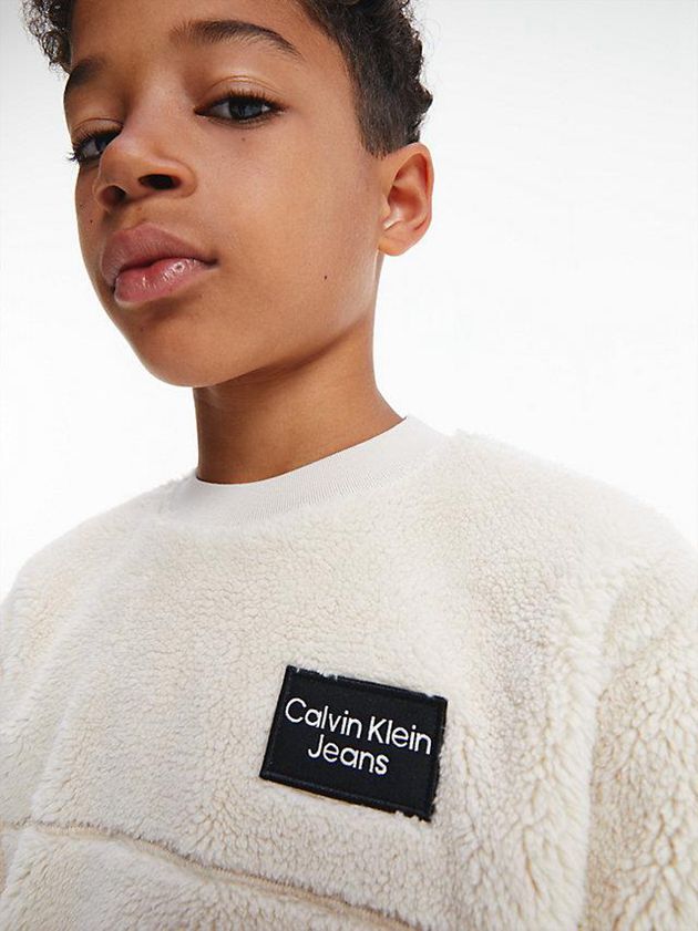 White Calvin Klein Polyester Teddy Sherpa Boys's Sweatshirt | UHVY-43291