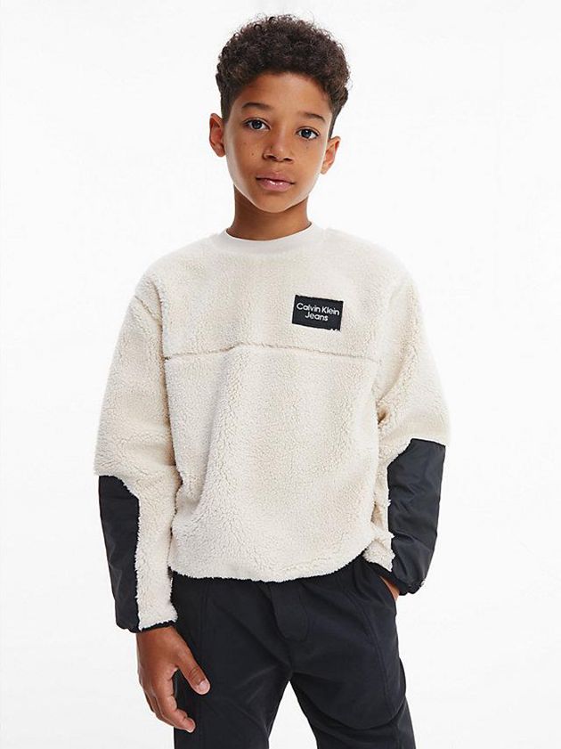 White Calvin Klein Polyester Teddy Sherpa Boys\'s Sweatshirt | UHVY-43291