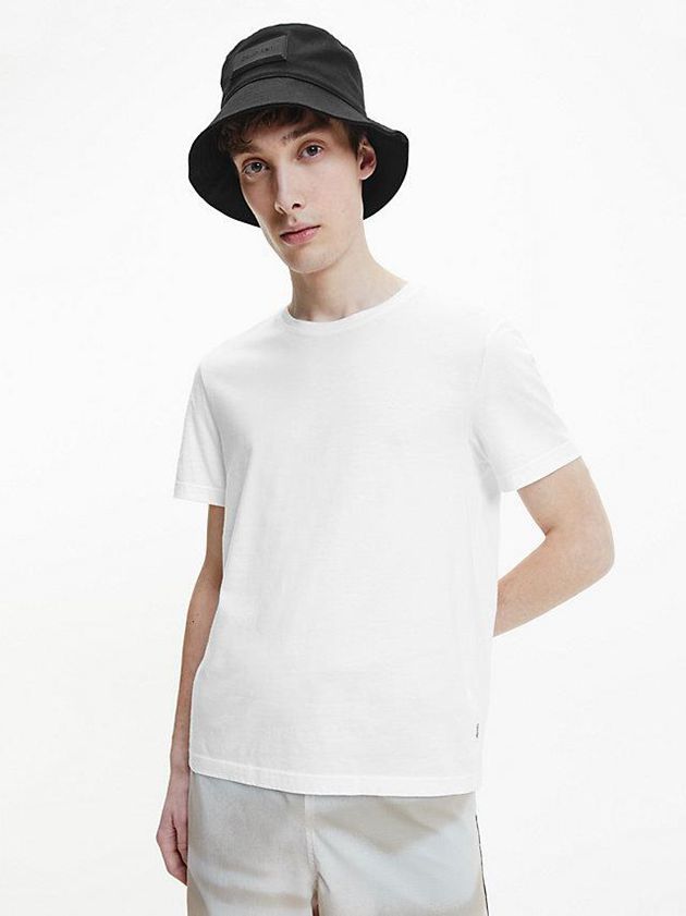 White Calvin Klein Premium Cotton Men T-Shirt | BYGZ-48095