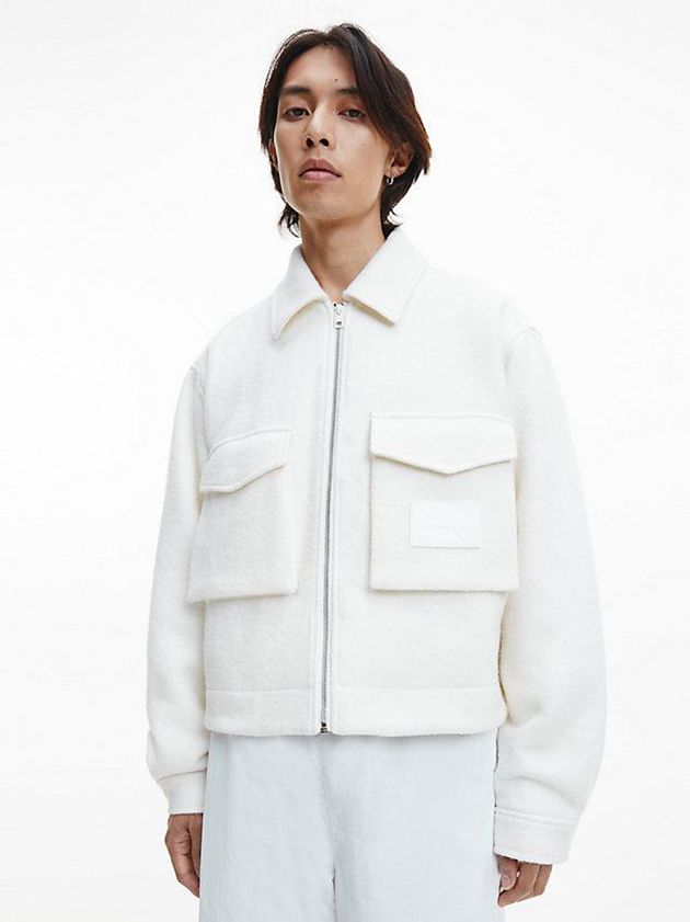 White Calvin Klein Recycled Bouclé Zip Up Men Jacket | LZQO-34768