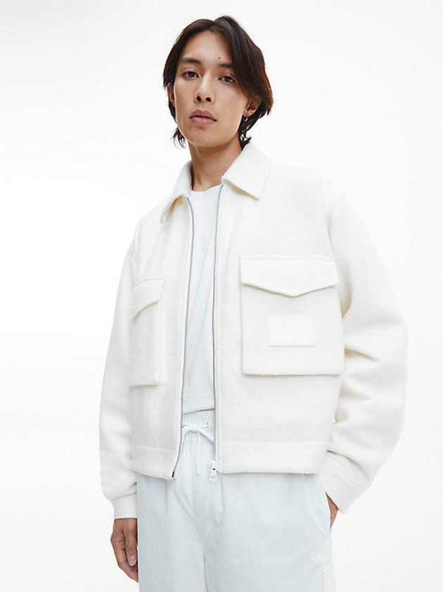 White Calvin Klein Recycled Bouclé Zip Up Men Jacket | LZQO-34768