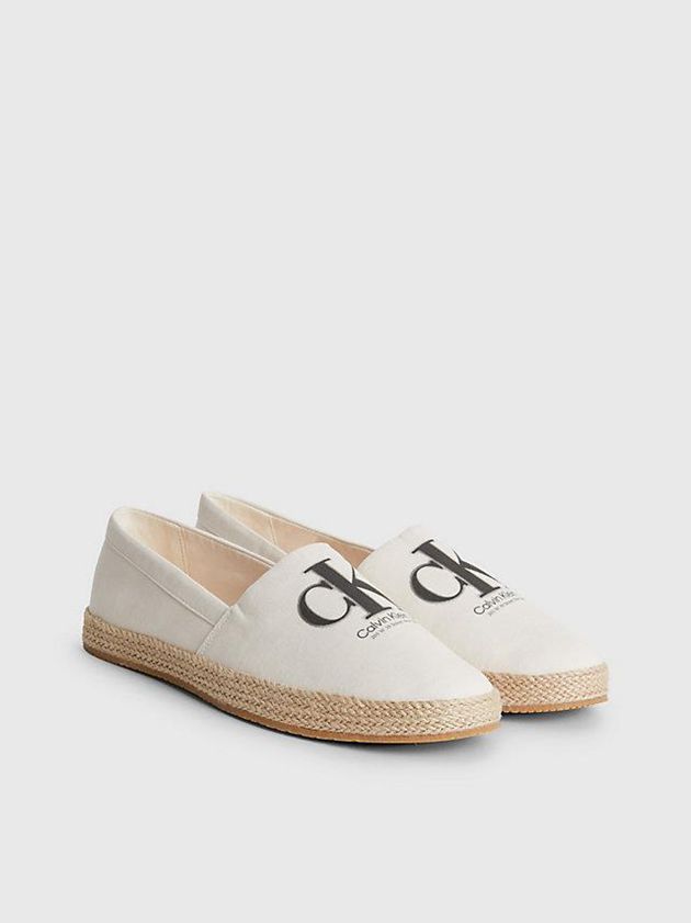 White Calvin Klein Recycled Canvas Espadrilles Men Slip On | QXMF-04756