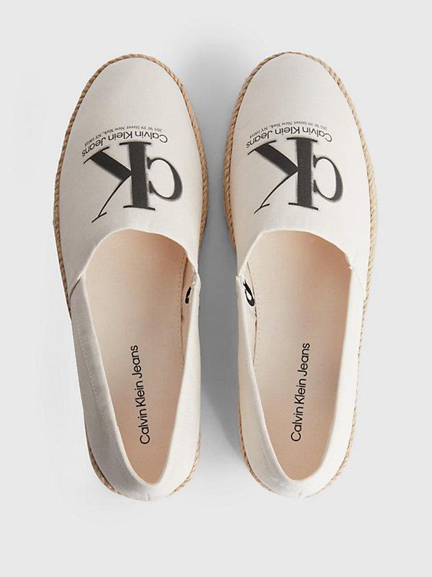 White Calvin Klein Recycled Canvas Espadrilles Men Slip On | QXMF-04756