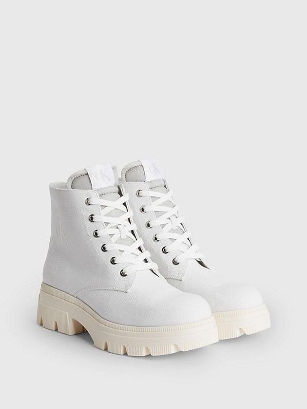 White Calvin Klein Recycled Canvas Heeled Women Boots | FBSL-40931