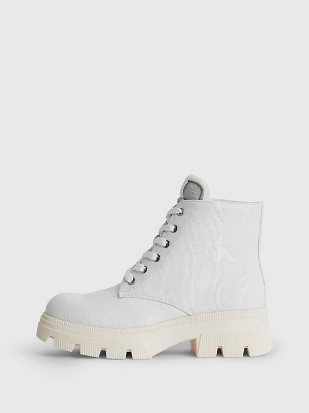 White Calvin Klein Recycled Canvas Heeled Women Boots | FBSL-40931