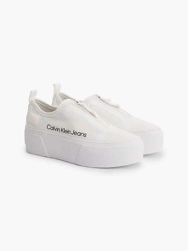 White Calvin Klein Recycled Canvas Platform Zip Women Sneakers | CYNO-18396
