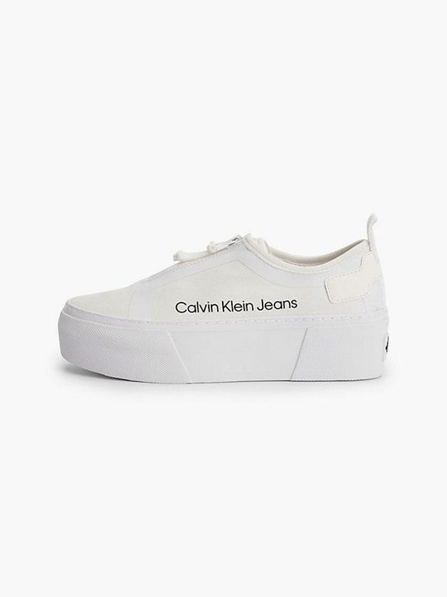 White Calvin Klein Recycled Canvas Platform Zip Women Sneakers | CYNO-18396
