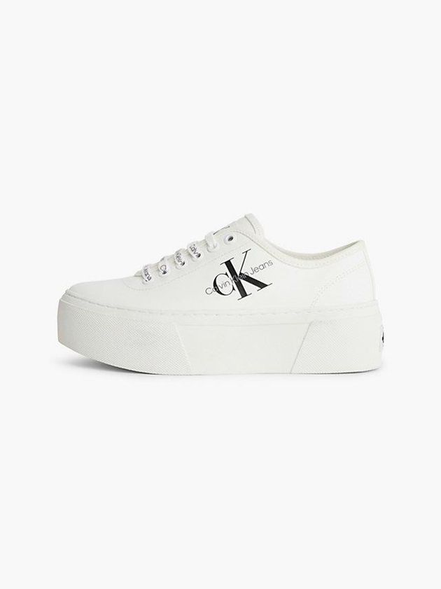 White Calvin Klein Recycled Canvas Platform Women Sneakers | CFTS-89134