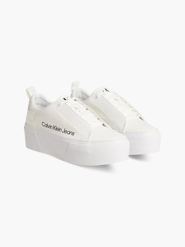 White Calvin Klein Recycled Canvas Platform Women Sneakers | DGUL-48392