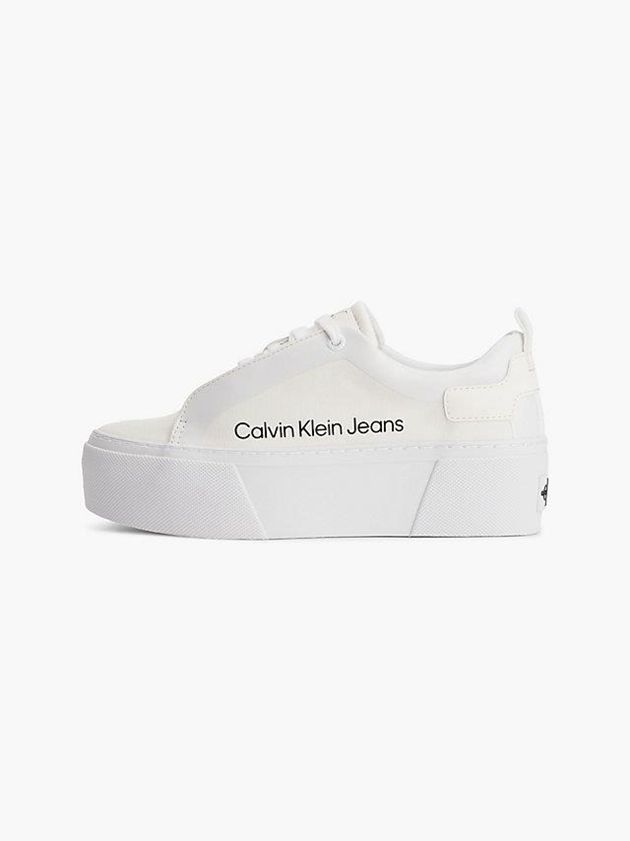 White Calvin Klein Recycled Canvas Platform Women Sneakers | DGUL-48392