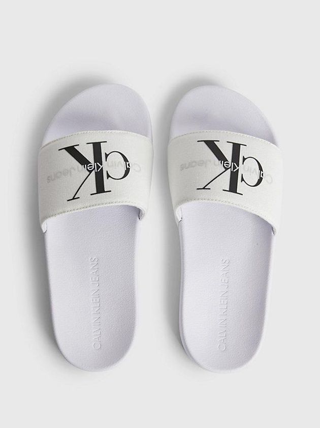White Calvin Klein Recycled Canvas Sliders Women Slippers | GMEI-86903