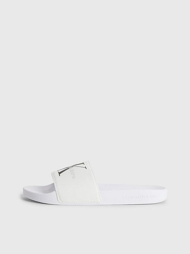 White Calvin Klein Recycled Canvas Sliders Women Slippers | GMEI-86903