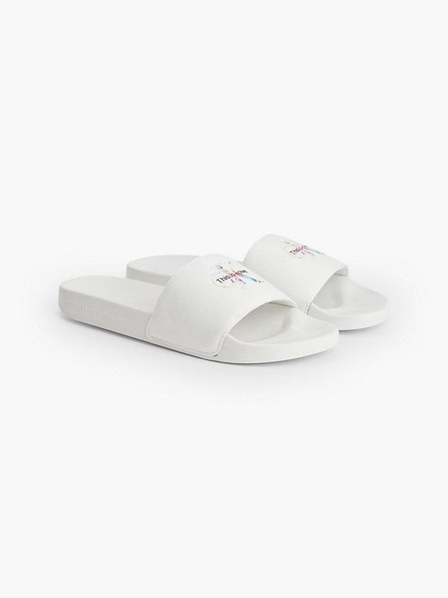 White Calvin Klein Recycled Canvas Sliders - Pride Men Slippers | DKXN-36510