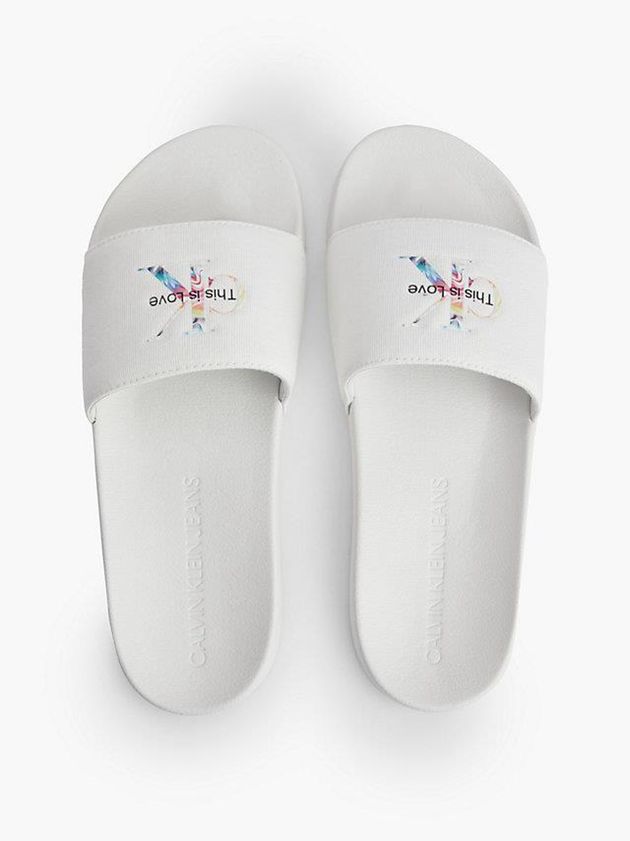 White Calvin Klein Recycled Canvas Sliders - Pride Men Slippers | DKXN-36510