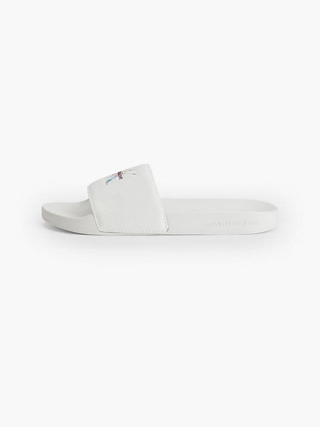 White Calvin Klein Recycled Canvas Sliders - Pride Men Slippers | DKXN-36510