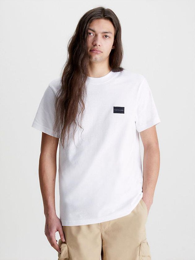 White Calvin Klein Recycled Cotton Badge Men T-Shirt | GBPZ-54683