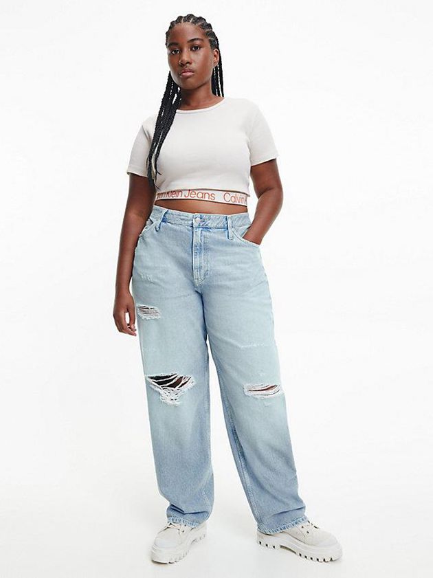 White Calvin Klein Recycled Cotton Logo Tape Women T-Shirt | FVCH-83729