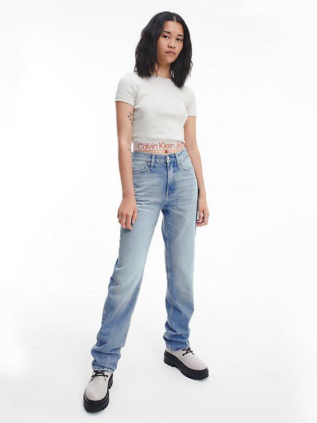 White Calvin Klein Recycled Cotton Logo Tape Women T-Shirt | FVCH-83729