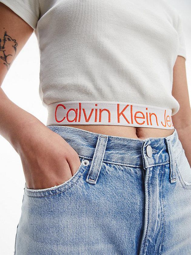 White Calvin Klein Recycled Cotton Logo Tape Women T-Shirt | FVCH-83729