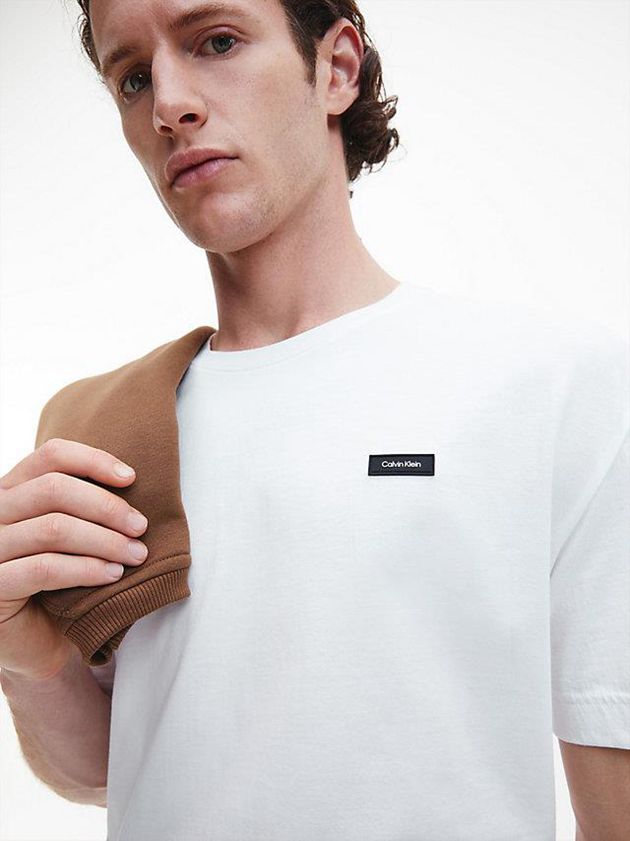 White Calvin Klein Recycled Cotton Men T-Shirt | QHIM-34205