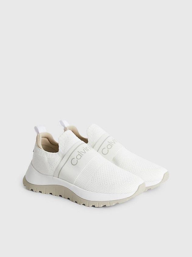 White Calvin Klein Recycled Knit Slip-On Women Sneakers | XGLE-08374