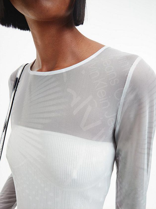 White Calvin Klein Recycled Mesh Long Sleeve Women Bodysuit | GCOU-95621