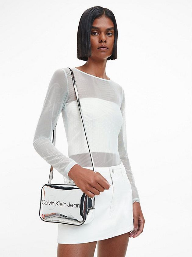 White Calvin Klein Recycled Mesh Long Sleeve Women Bodysuit | GCOU-95621