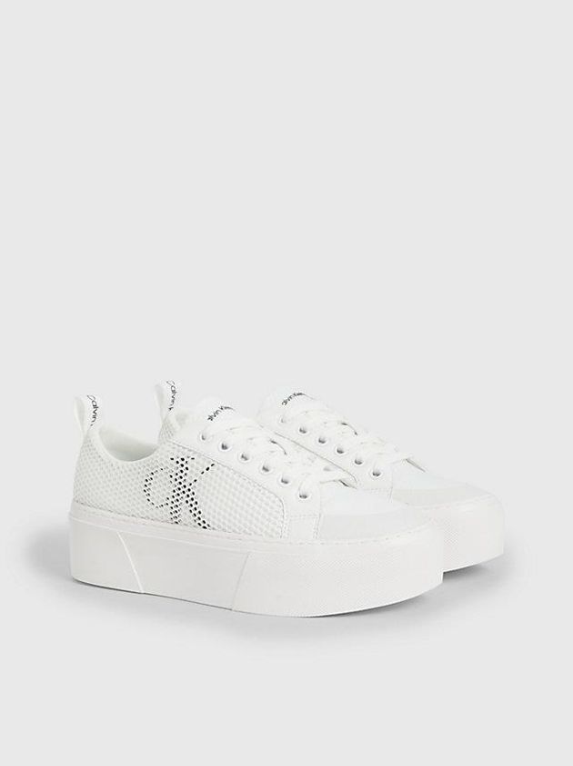 White Calvin Klein Recycled Mesh Platform Women Sneakers | HWXE-95623