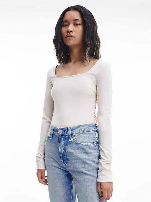 White Calvin Klein Recycled Milano Jersey Women Bodysuit | MWZV-72469