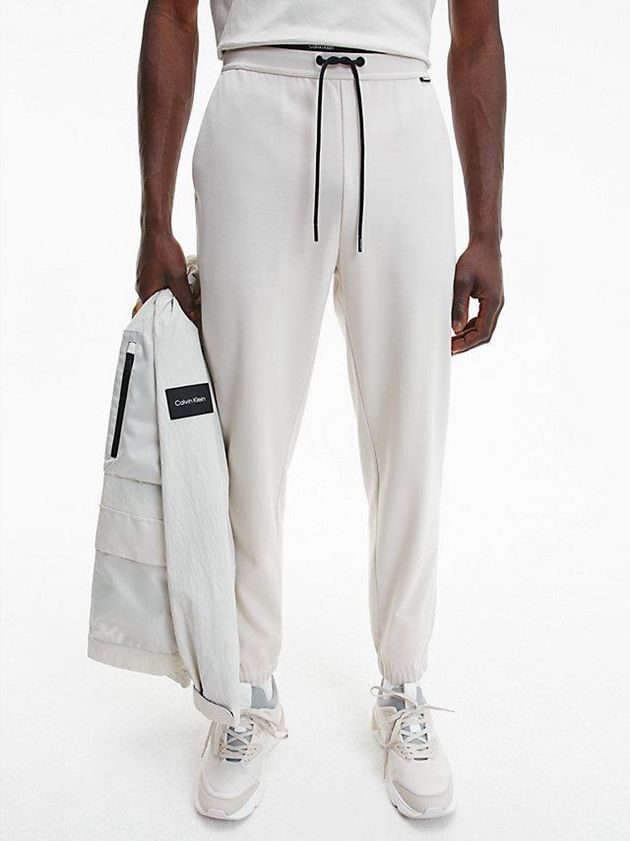 White Calvin Klein Recycled Milano Jersey Men Joggers | IASJ-56328