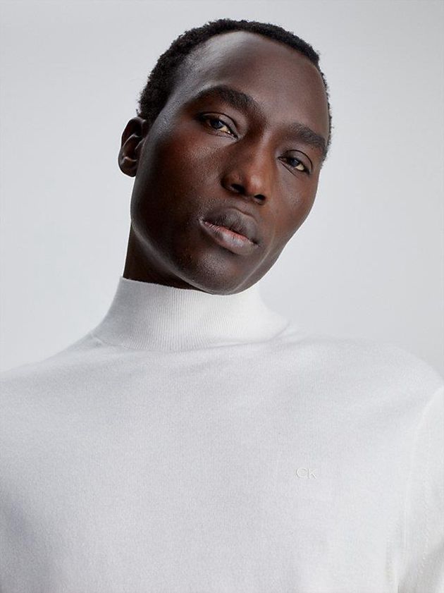 White Calvin Klein Recycled Mock Neck Jumper Men Sweater | MQCX-20619