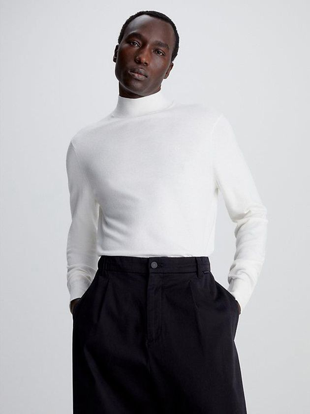 White Calvin Klein Recycled Mock Neck Jumper Men Sweater | MQCX-20619