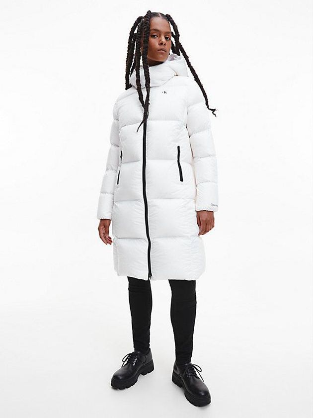 White Calvin Klein Recycled Nylon Down Puffer Women Coat | HCYP-07243