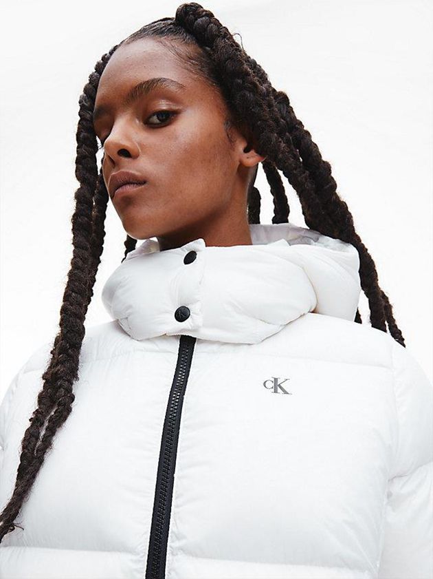 White Calvin Klein Recycled Nylon Down Puffer Women Coat | HCYP-07243