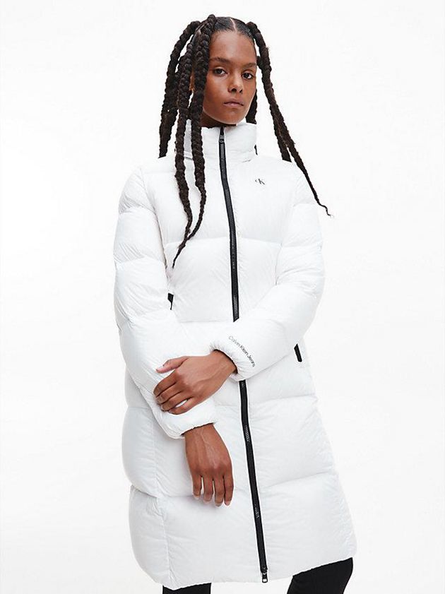 White Calvin Klein Recycled Nylon Down Puffer Women Coat | HCYP-07243