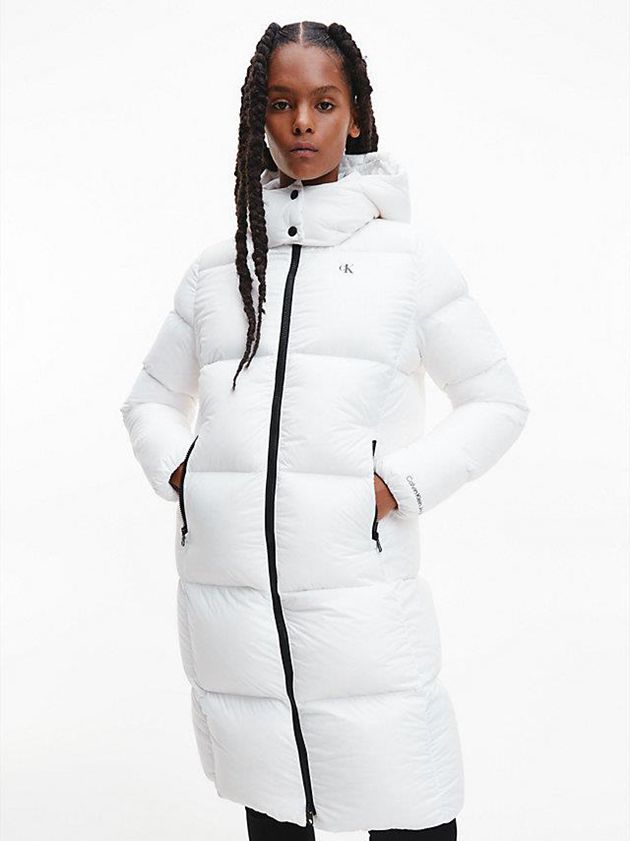 White Calvin Klein Recycled Nylon Down Puffer Women Coat | HCYP-07243