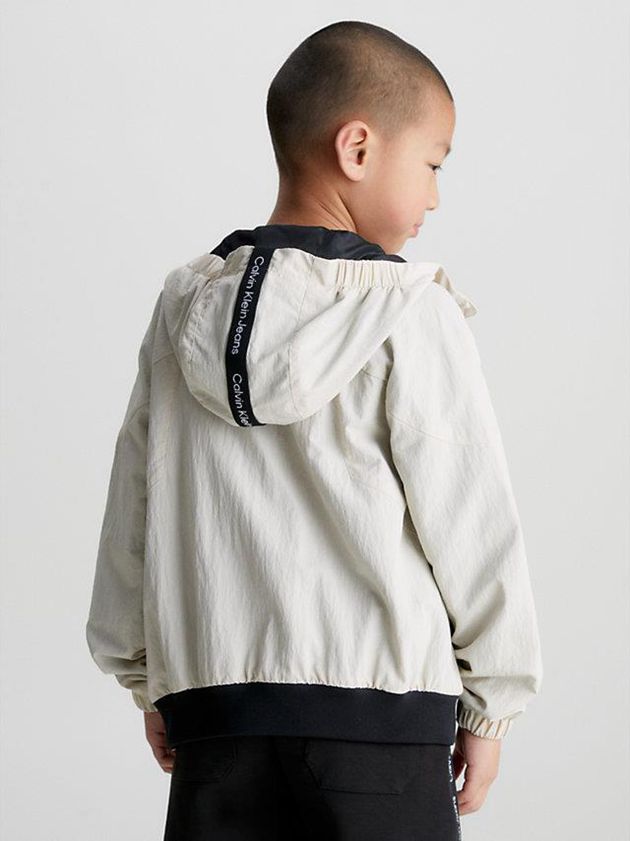 White Calvin Klein Recycled Nylon Logo Boys's Jacket | GHNC-18037