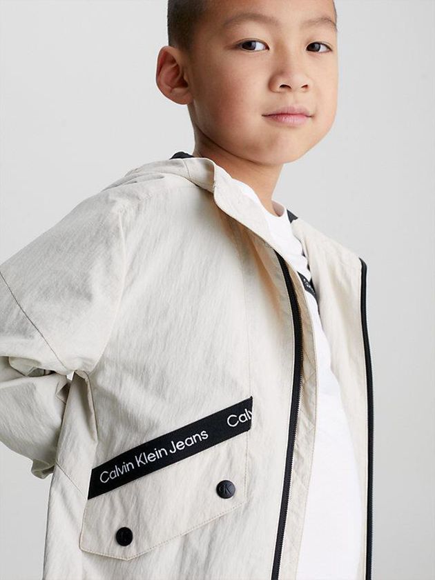 White Calvin Klein Recycled Nylon Logo Boys's Jacket | GHNC-18037